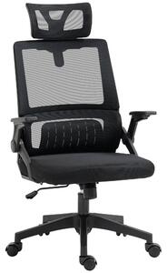 Ergonomická kancelářská židle Vinsetto s nastavitelnou opěrkou hlavy, výškou područek a funkcí naklonění, bederní opora, síťovina, černá | Aosom