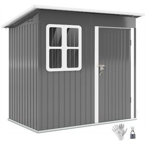 Zahradní Kůlna Outsunny 2,55m², Kůlna s Pultovou Střechou, 221 x 133 x 190/173 cm, Nářaďová Kůlna s Zamykatelnými Dveřmi, Okno, Garáž na Kolo, Ocelový