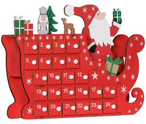HOMCOM Naplňovací Adventní Kalendář 24 Šuplíků Vánoční Kalendář Adventní Kalendář Krabice Vánoční Dekorace DIY MDF Deska Červená 22,5 x 8 x 36 cm | Ao