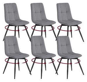 VASAGLE jídelní židle, sada 6 kusů, otočné o 360°, ergonomická sametová židle, rozměry 43 x 52 x 83 cm, šedá barva