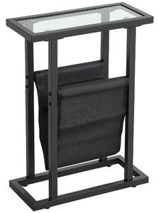 HOMCOM Noční stolek se látkovým košem, skleněná deska, konferenční stolek s kovovými nohami, stolek k pohovce do obývacího pokoje 40 x 18 x 55,5 cm Če