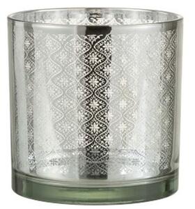 Skleněný svícen se stříbrným ornamentem Oriental silver - Ø 15*15cm