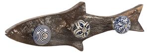Dřevěný věšák s barevnými knopkami ve tvaru ryby - 33*5*10 cm
