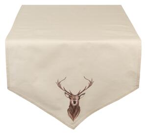 Béžový běhoun na stůl s jelenem Cosy Lodge - 50*160 cm