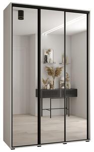 Šatní skříň DAVOS 2 posuvné zrcadlové dvěře, 150×235×45, Bílá / černé pojezdy