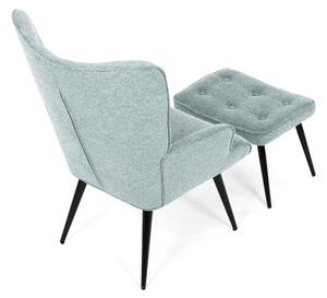 Luxusní relaxační křeslo NUVOLA s taburetem – vodoodpudivá, sametová, modrá látka