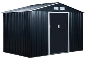 Outsunny Zahradní Kůlna 4,9 m², Zahradní Dům s Šikmou Střechou, Posuvné Dveře, Základna, 277 x 195 x 192 cm, Kůlna z Pozinkované Oceli, Odolná Vůči Po