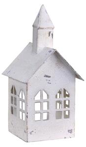Krémový antik kovový domek na svíčku kostel - 10*10*20cm