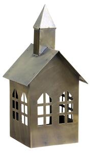 Bronzový antik kovový domek na svíčku kostel - 10*10*20cm