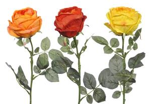 3 ks umělé dekorativní růže žlutá, červená, oranžová - 74 cm