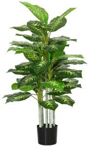 HOMCOM Umělá Dieffenbachia Velká 120 cm, Umělá Rostlina Dieffenbachia v Květináči, Umělé Stromy s Umělou Trávou pro Dekoraci Obývacího Pokoj a Ložnice