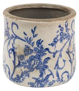 Keramický obal na květináč s modrými květy Saten - Ø 17*16 cm
