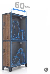 Šatní skříň kovová pracovní hluboká 2-dveřová antracit/ořech, 292x1720x600 mm: BARTEK 1 Plus D600 Eco Design