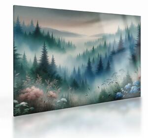Skleněný obraz - Lesní krajina s mlhou (70x50 cm)