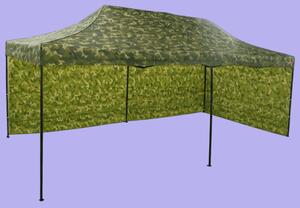 Nůžkový stan 3x6m ocelový, 2 boční plachty, Maskáčová