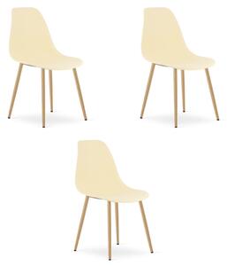 Set tří jídelních židlí WAT krémový - naturální nohy (3 ks)