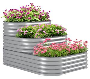 Outsunny Kovový Vyvýšený Zahradní Záhon, 3-Tier Kapacita, DIY Zahradní Box, Herbář s Bezpečnostními Okraji, Zeleninový Záhon pro Zahradu a Balkon, Stř