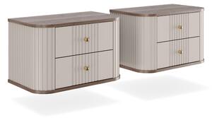 Set závěsných nočních stolků Vesper 56 cm - kašmírová / ořech / zlaté úchytky