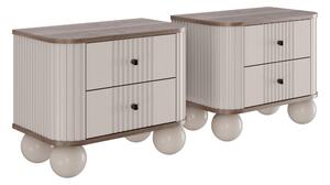 Set nočních stolků Vesper 56 cm - kašmírová / ořech / černé úchytky / kulaté kašmírové nohy