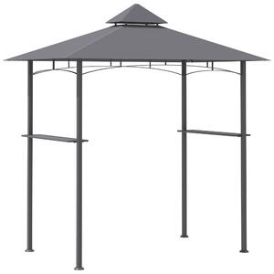 Grilovací altán Outsunny Zahradní stan s policemi Ohniodolná dvojitá střecha Šedý 245 x 148 x 252 cm | Aosom