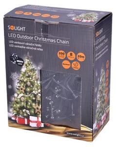 Solight LED venkovní vánoční řetěz, 200 LED, 20m, přívod 5m, 8 funkcí, časovač, IP44, studená bílá 1V102-W