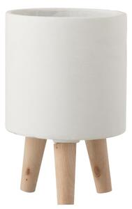 Cementový bílý květináč na dřevěných nožkách - Ø16*24,5 cm