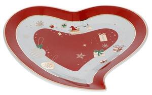 Vánoční talíř/tác na cukroví ve tvaru srdce 22cm ALLELUIA BRANDANI (barva - porcelán, bílá/červená/zlatá)