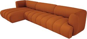 Oranžová sametová rohová pohovka MICADONI Harry 348 cm, levá