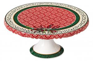 Vánoční porcelánový tác na dort CANTICO BRANDANI (barva - porcelán, bílá/červená/zelená)