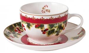 Vánoční sada 2 šálků s podšálkami na čaj/kávu LE BACCHE BRANDANI (barva - porcelán, bílá/červená/zelená)