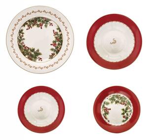 Vánoční jídelní 18-ti dílná sada talířů LE BACCHE BRANDANI (barva - porcelán, bílá/červená/zelená)
