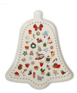 Vánoční tác ve tvaru zvonu 21 cm CHICCHI E BALOCCHI BRANDANI (barva - porcelán, bílá/červená, barevná)