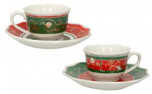 Vánoční sada 2 šálků s podšálkami na espresso Tempo di Festa II. BRANDANI (barva - porcelán, bílá/červená/zelená)