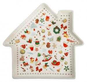 Vánoční tác ve tvaru domečku 20 cm CHICCHI E BALOCCHI BRANDANI (barva - porcelán, bílá/červená, barevná)