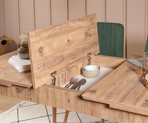 Rozkládací jídelní stůl se 2 židlemi a 2 lavicemi Vlasta (borovice antlantic + zelená). 1073074