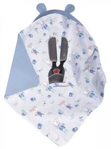 Baby Nellys Zavinovací deka s kapucí, vafel + bavlna, Liška a zajíc, modrá