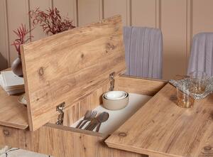 Rozkládací jídelní stůl se 2 židlemi a lavicí Vlasta (borovice antlantic + šedá). 1073060