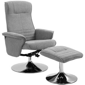 HOMCOM Relaxační Křeslo s Podnožkou, 360° Otočné TV Křeslo s Funkcí Polohování Čalouněné TV Křeslo s Vzhledem Sametu do Obývacího Pokoj, Šedé | Aosom