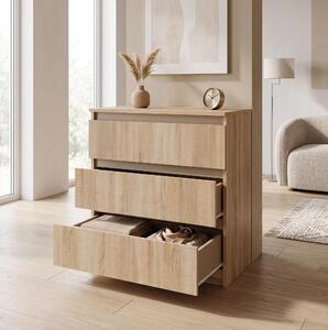 Moderní komoda se 3 zásuvkami | Bílá pídavná skíka | Komoda se zásuvkami 70 x 74,5 x 40 cm | Do lonice, obývacího pokoje a pedsín, dub Sonoma
