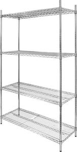 Kuchyský regál pro gastronomii, chromovaná ocel, univerzální Mega-M, 4 police, 180 x 90 x 45 cm, nosnost do 250 kg
