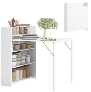 HOMCOM Skládací Jídelní Stůl pro 3 Osoby s 4 Policemi, Moderní Skládací Jídelní Stůl pro Malé Prostory, Kuchyň, 80 x 90 x 93 cm, Bílý | Aosom
