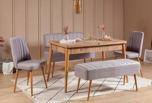 Rozkládací jídelní stůl se 2 židlemi a 2 lavicemi Vlasta (borovice antlantic + šedá). 1073075