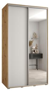 Šatní skříň s posuvnými dveřmi a zrcadlem DAVOS 140cm | DUB Artisan / bílá / stříbrné