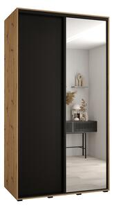 Šatní skříň s posuvnými dveřmi a zrcadlem DAVOS 140cm |DUB Artisan / černá / černé pojezdy