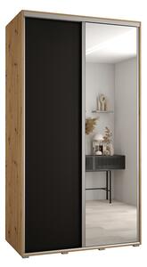 Šatní skříň s posuvnými dveřmi a zrcadlem DAVOS 140cm | DUB Artisan / černá / stříbrné