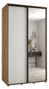 Šatní skříň s posuvnými dveřmi a zrcadlem DAVOS 140cm | DUB Artisan / bílá / černé pojezdy