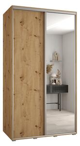 Šatní skříň s posuvnými dveřmi a zrcadlem DAVOS 140cm | DUB Artisan / stříbrné pojezdy