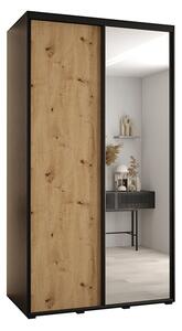 Šatní skříň s posuvnými dveřmi a zrcadlem DAVOS 140cm | Černá / DUB Artisan / černé