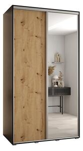 Šatní skříň s posuvnými dveřmi a zrcadlem DAVOS 140cm | Černá / DUB Artisan / stříbrné