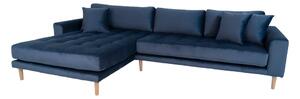 Designová sedačka s otomanem Ansley tmavě modrý samet - levá